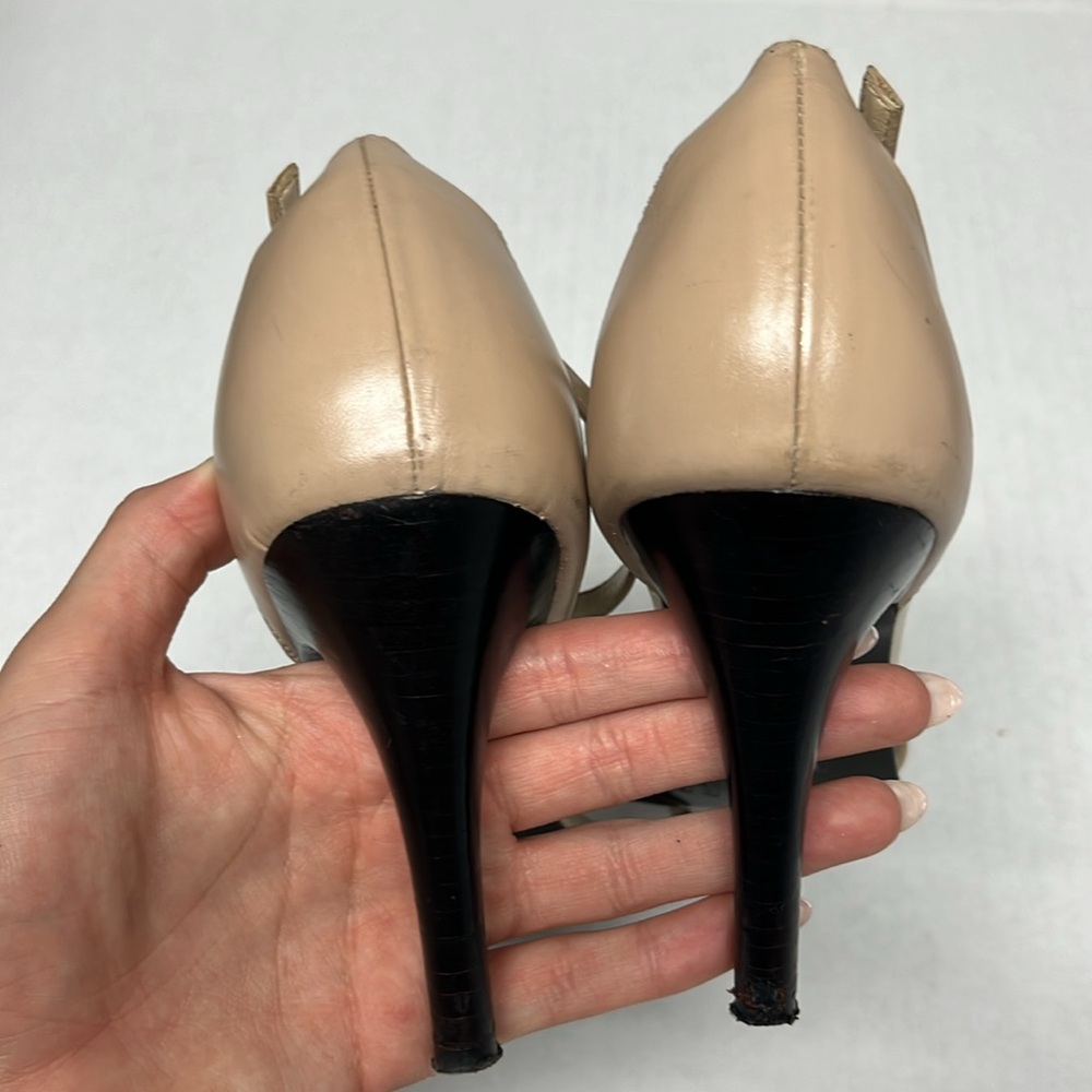 Nude square toe T-Strap leather stiletto heel Sandals 36 minimalistic capsule - Picture 11 of 15